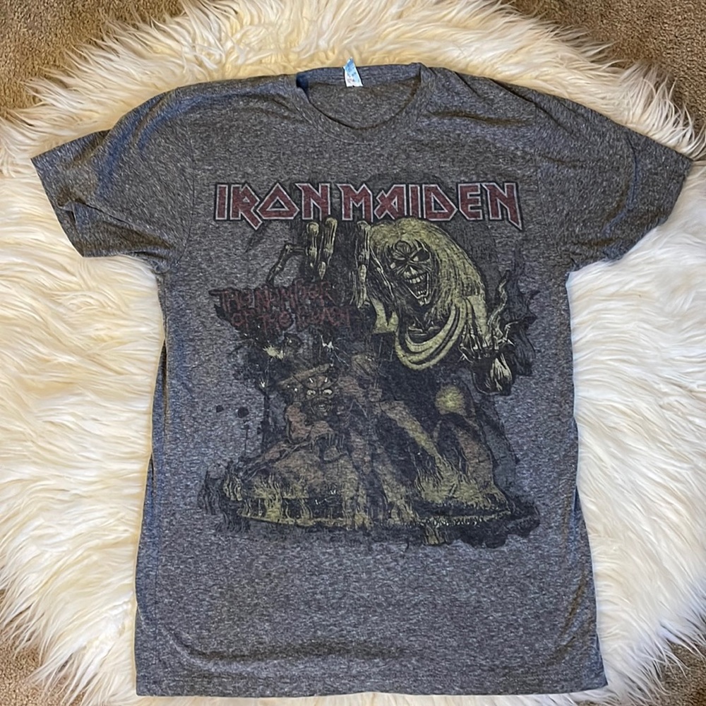 Iron Maiden Heather Gray Number of the Beast Graphic Tshirt Unisex Size Medium